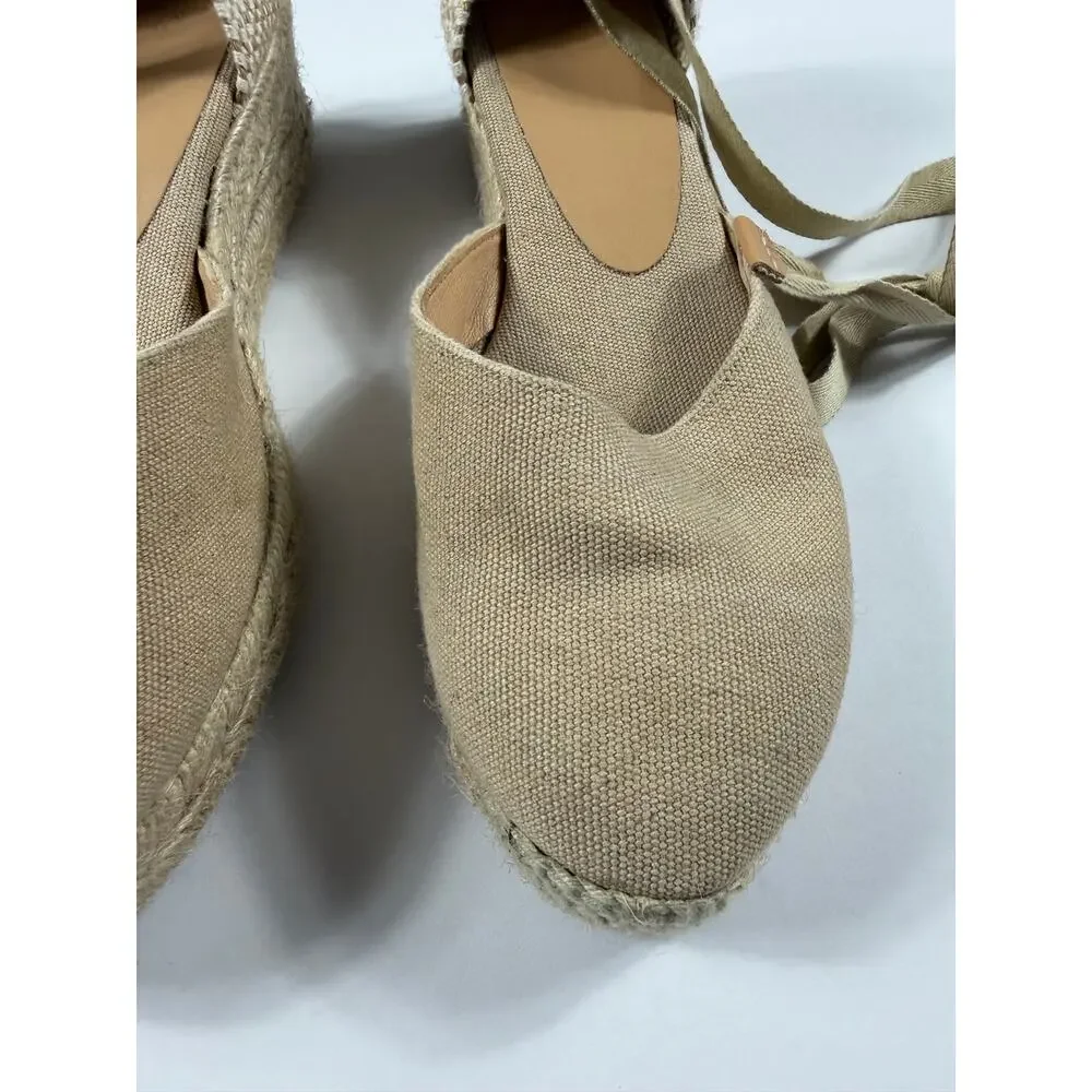 Castañer Carina Canvas Low Wedge Espadrilles Beige EU 39 US 8 / 8.5